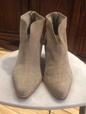 Vince Taupe Suede Pointed V-Cut Ankle Booties